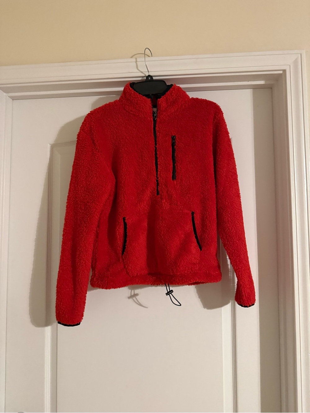 Juniors’ Red Sherpa Fleece Pullover Jacket